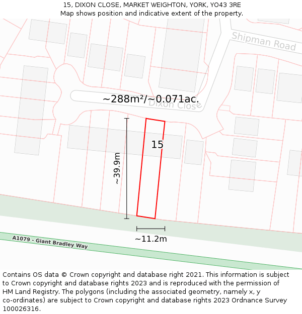 15, DIXON CLOSE, MARKET WEIGHTON, YORK, YO43 3RE: Plot and title map