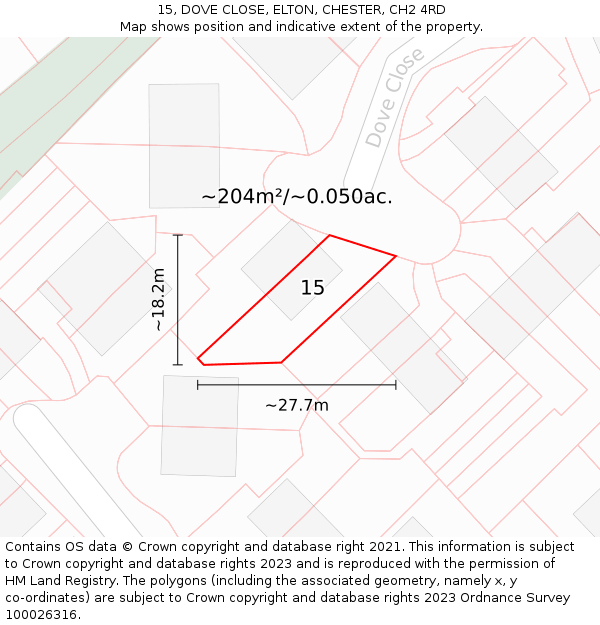 15, DOVE CLOSE, ELTON, CHESTER, CH2 4RD: Plot and title map