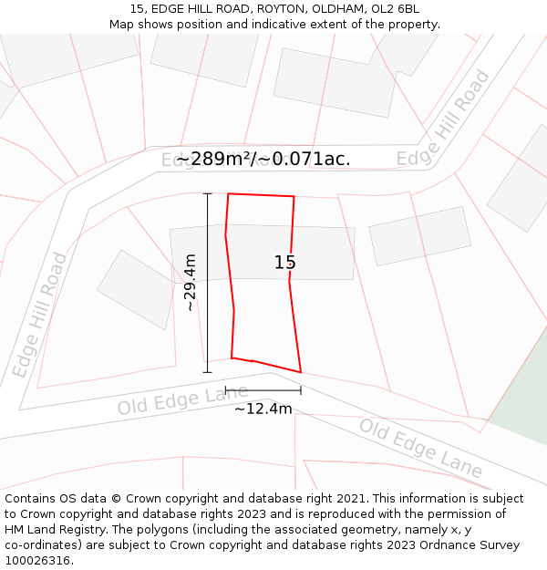 15, EDGE HILL ROAD, ROYTON, OLDHAM, OL2 6BL: Plot and title map