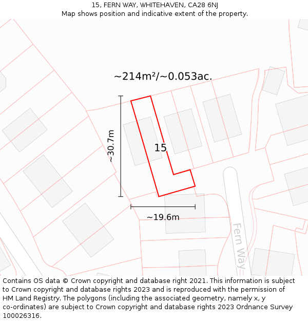 15, FERN WAY, WHITEHAVEN, CA28 6NJ: Plot and title map