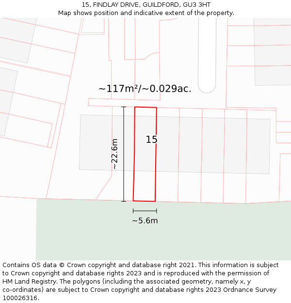 15, FINDLAY DRIVE, GUILDFORD, GU3 3HT: Plot and title map
