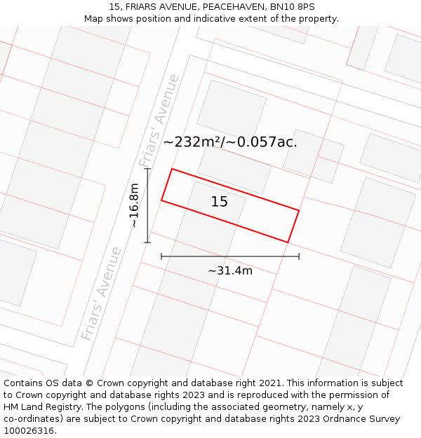 15, FRIARS AVENUE, PEACEHAVEN, BN10 8PS: Plot and title map