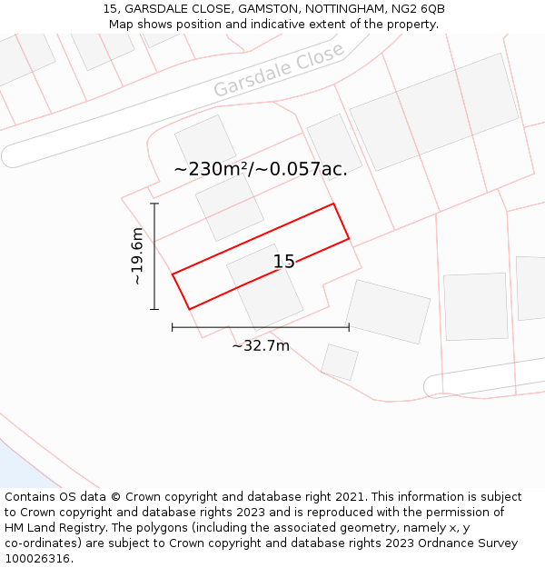 15, GARSDALE CLOSE, GAMSTON, NOTTINGHAM, NG2 6QB: Plot and title map