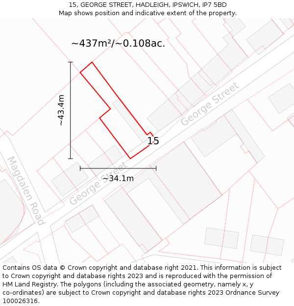 15, GEORGE STREET, HADLEIGH, IPSWICH, IP7 5BD: Plot and title map