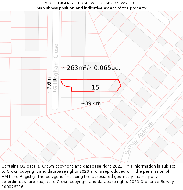 15, GILLINGHAM CLOSE, WEDNESBURY, WS10 0UD: Plot and title map