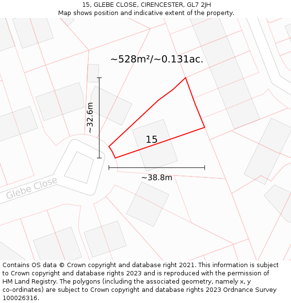 15, GLEBE CLOSE, CIRENCESTER, GL7 2JH: Plot and title map