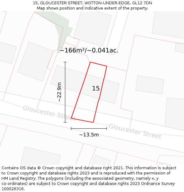 15, GLOUCESTER STREET, WOTTON-UNDER-EDGE, GL12 7DN: Plot and title map