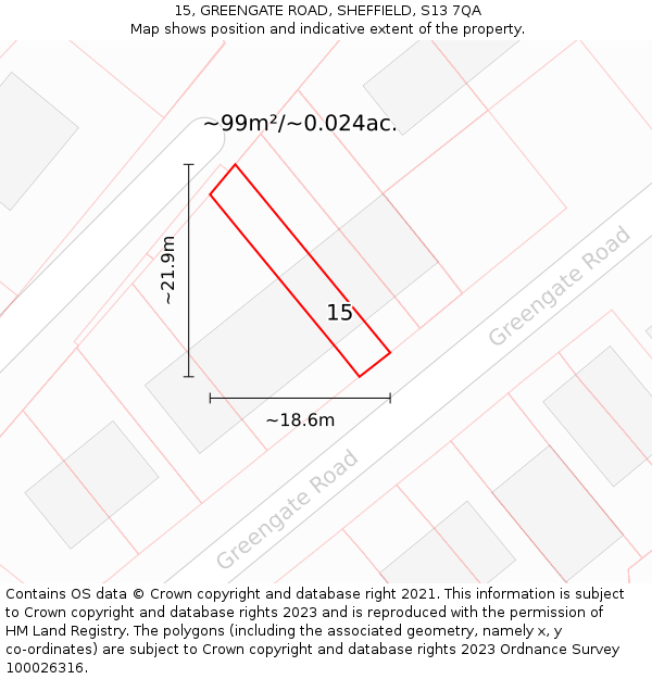 15, GREENGATE ROAD, SHEFFIELD, S13 7QA: Plot and title map