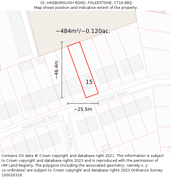 15, HASBOROUGH ROAD, FOLKESTONE, CT19 6BQ: Plot and title map