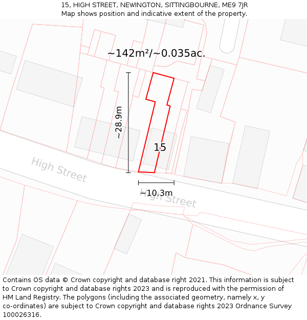 15, HIGH STREET, NEWINGTON, SITTINGBOURNE, ME9 7JR: Plot and title map