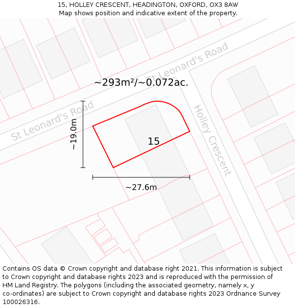 15, HOLLEY CRESCENT, HEADINGTON, OXFORD, OX3 8AW: Plot and title map