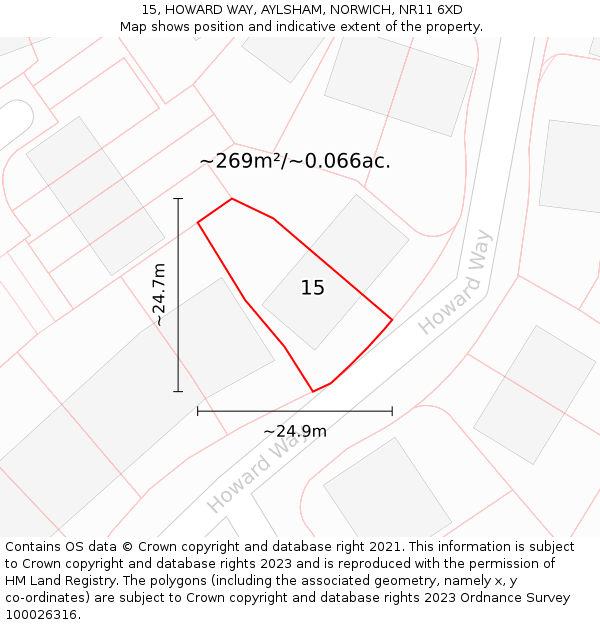 15, HOWARD WAY, AYLSHAM, NORWICH, NR11 6XD: Plot and title map