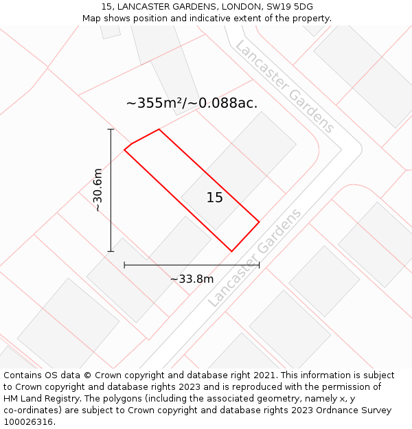 15, LANCASTER GARDENS, LONDON, SW19 5DG: Plot and title map