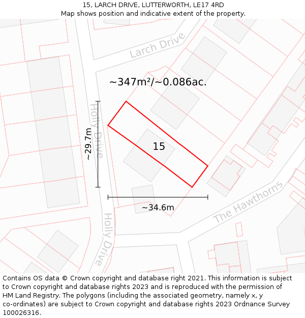 15, LARCH DRIVE, LUTTERWORTH, LE17 4RD: Plot and title map