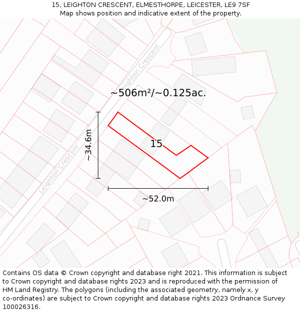 15, LEIGHTON CRESCENT, ELMESTHORPE, LEICESTER, LE9 7SF: Plot and title map