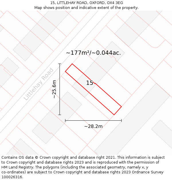 15, LITTLEHAY ROAD, OXFORD, OX4 3EG: Plot and title map