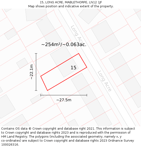 15, LONG ACRE, MABLETHORPE, LN12 1JF: Plot and title map