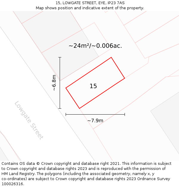 15, LOWGATE STREET, EYE, IP23 7AS: Plot and title map