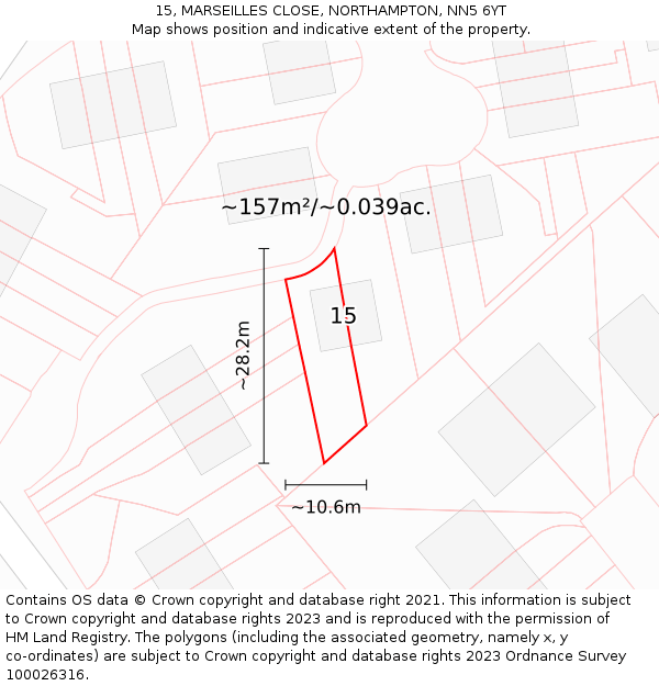 15, MARSEILLES CLOSE, NORTHAMPTON, NN5 6YT: Plot and title map