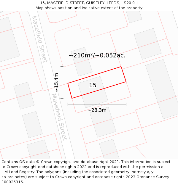 15, MASEFIELD STREET, GUISELEY, LEEDS, LS20 9LL: Plot and title map