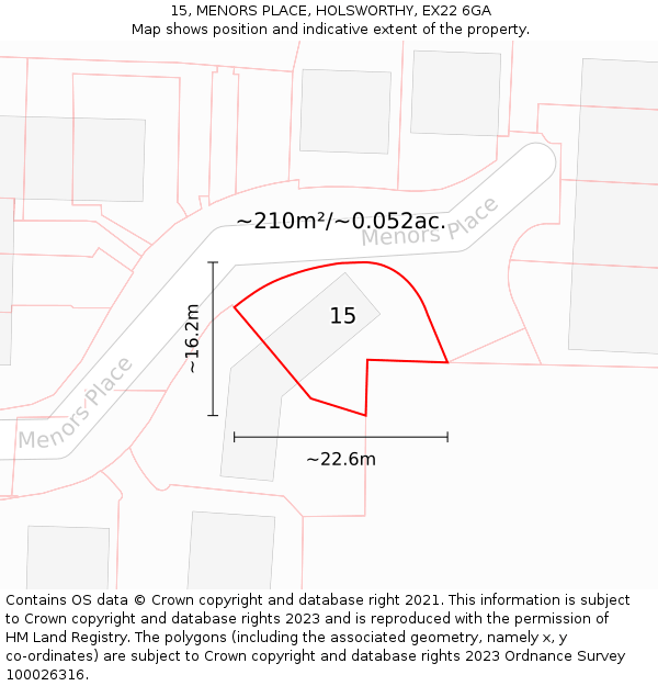 15, MENORS PLACE, HOLSWORTHY, EX22 6GA: Plot and title map