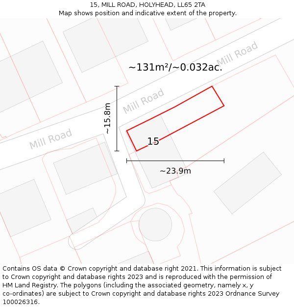 15, MILL ROAD, HOLYHEAD, LL65 2TA: Plot and title map