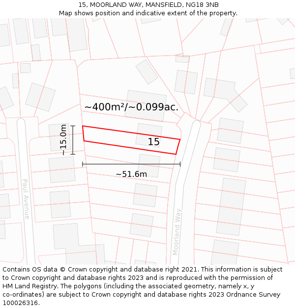 15, MOORLAND WAY, MANSFIELD, NG18 3NB: Plot and title map