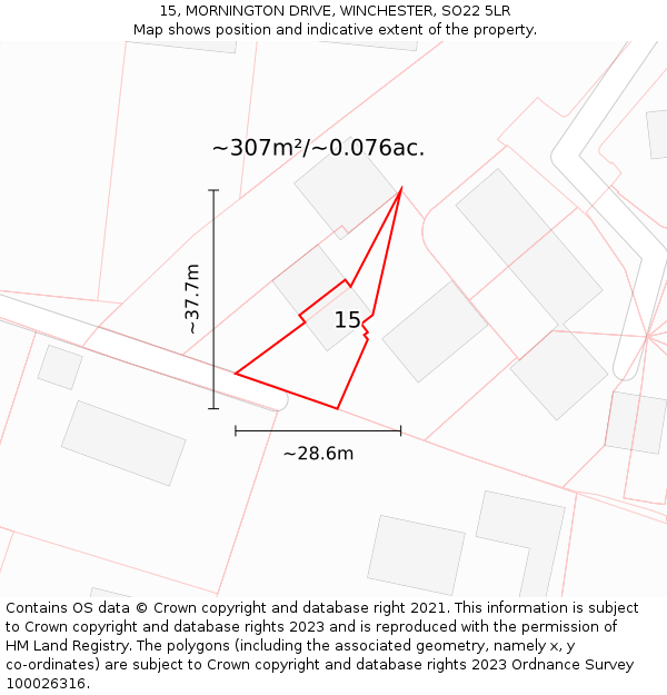 15, MORNINGTON DRIVE, WINCHESTER, SO22 5LR: Plot and title map