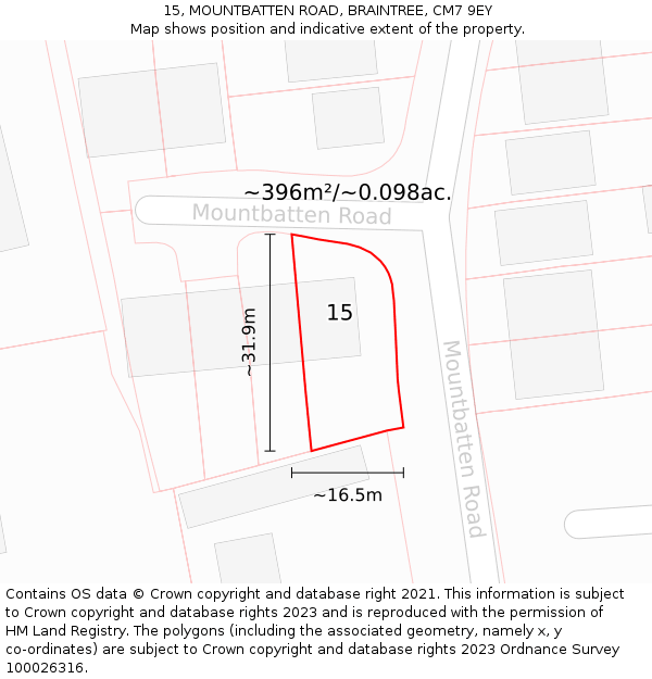 15, MOUNTBATTEN ROAD, BRAINTREE, CM7 9EY: Plot and title map