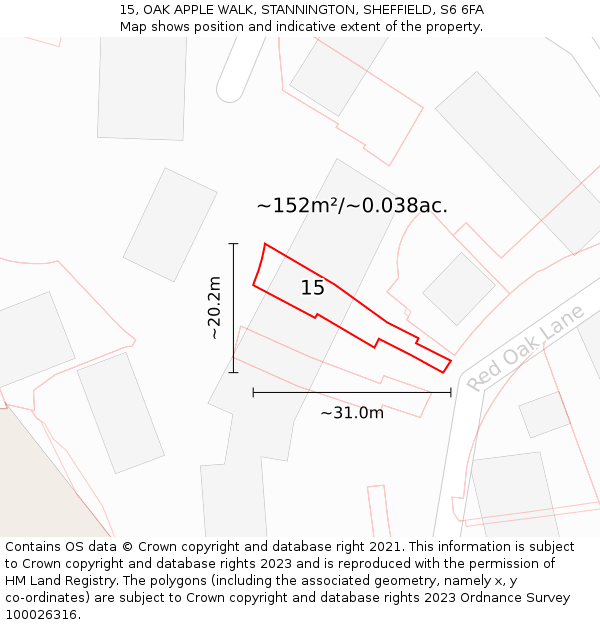 15, OAK APPLE WALK, STANNINGTON, SHEFFIELD, S6 6FA: Plot and title map