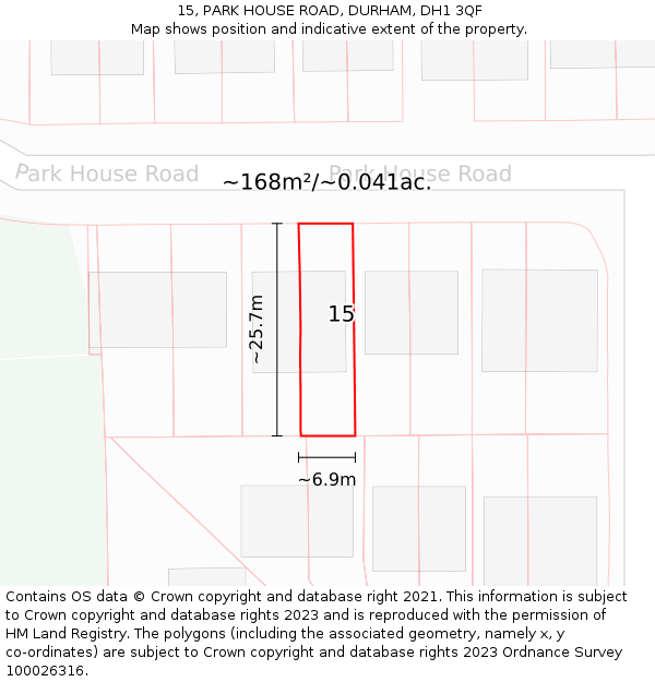 15, PARK HOUSE ROAD, DURHAM, DH1 3QF: Plot and title map