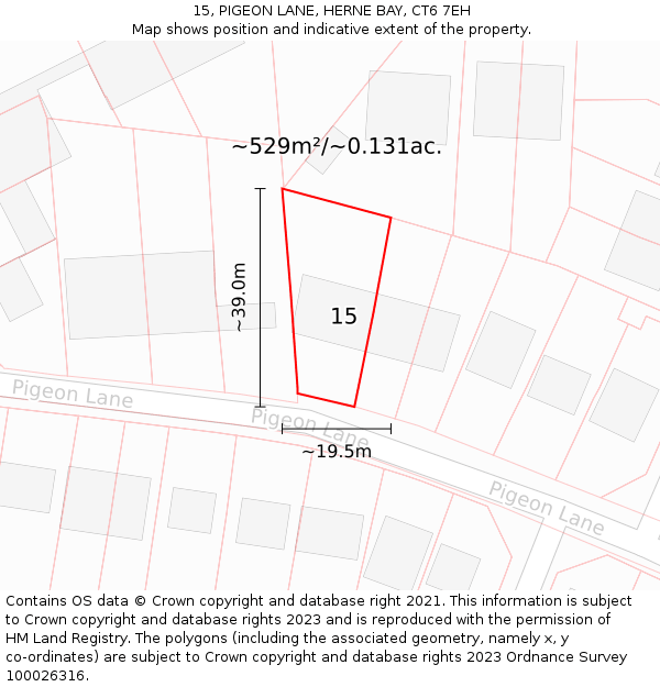 15, PIGEON LANE, HERNE BAY, CT6 7EH: Plot and title map