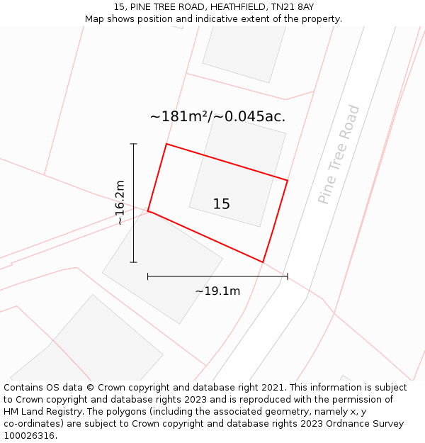 15, PINE TREE ROAD, HEATHFIELD, TN21 8AY: Plot and title map