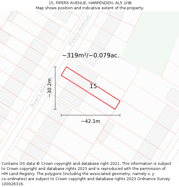 15, PIPERS AVENUE, HARPENDEN, AL5 1HB: Plot and title map