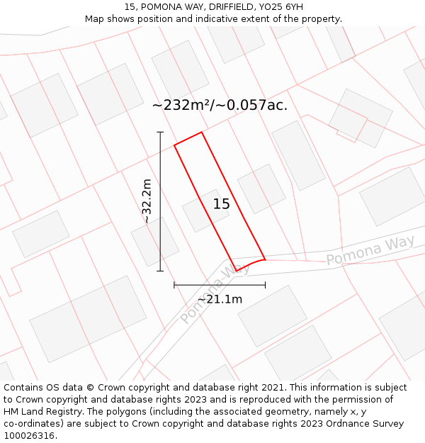 15, POMONA WAY, DRIFFIELD, YO25 6YH: Plot and title map