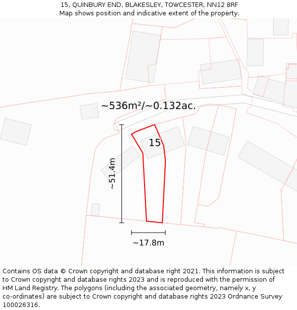 15, QUINBURY END, BLAKESLEY, TOWCESTER, NN12 8RF: Plot and title map