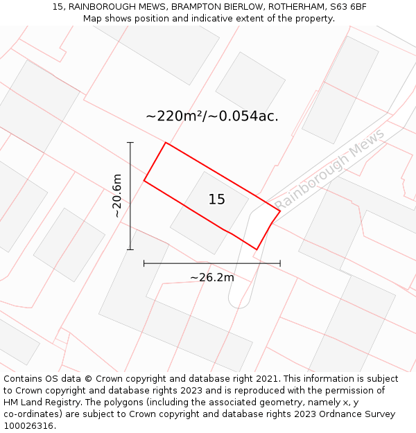 15, RAINBOROUGH MEWS, BRAMPTON BIERLOW, ROTHERHAM, S63 6BF: Plot and title map