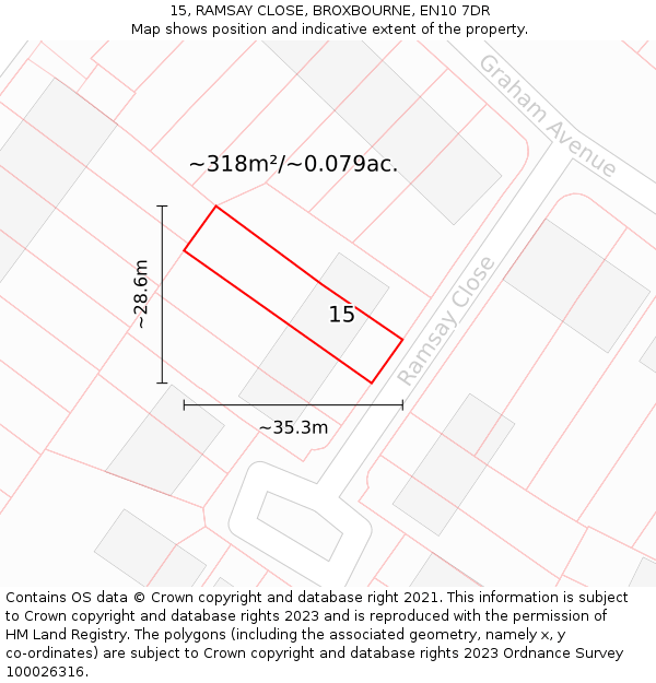 15, RAMSAY CLOSE, BROXBOURNE, EN10 7DR: Plot and title map