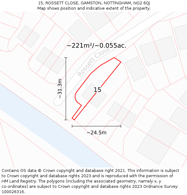 15, ROSSETT CLOSE, GAMSTON, NOTTINGHAM, NG2 6QJ: Plot and title map