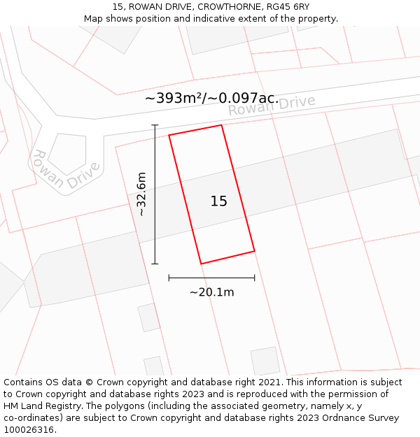 15, ROWAN DRIVE, CROWTHORNE, RG45 6RY: Plot and title map