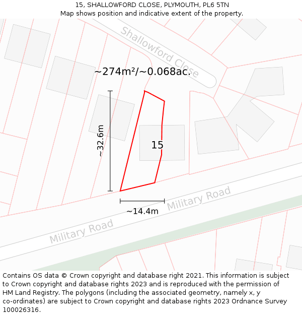 15, SHALLOWFORD CLOSE, PLYMOUTH, PL6 5TN: Plot and title map