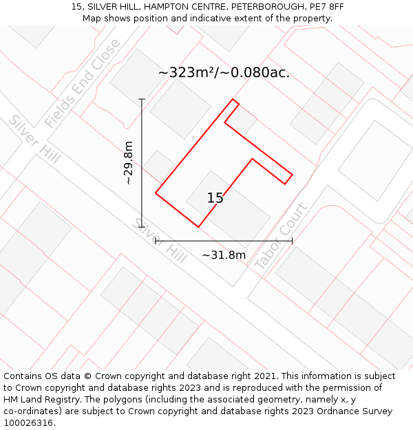 15, SILVER HILL, HAMPTON CENTRE, PETERBOROUGH, PE7 8FF: Plot and title map