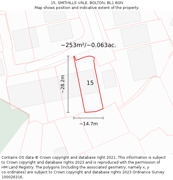 15, SMITHILLS VALE, BOLTON, BL1 8GN: Plot and title map