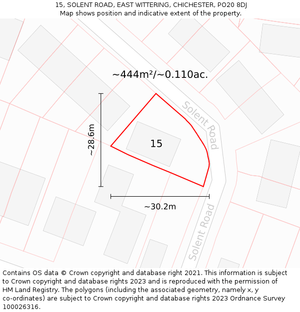 15, SOLENT ROAD, EAST WITTERING, CHICHESTER, PO20 8DJ: Plot and title map