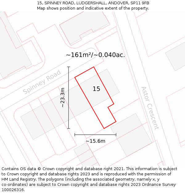 15, SPINNEY ROAD, LUDGERSHALL, ANDOVER, SP11 9FB: Plot and title map