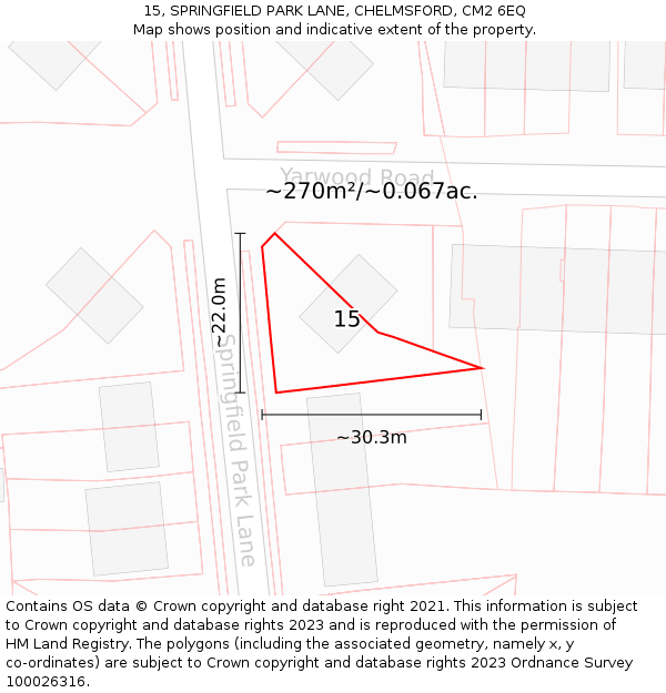 15, SPRINGFIELD PARK LANE, CHELMSFORD, CM2 6EQ: Plot and title map