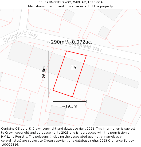 15, SPRINGFIELD WAY, OAKHAM, LE15 6QA: Plot and title map