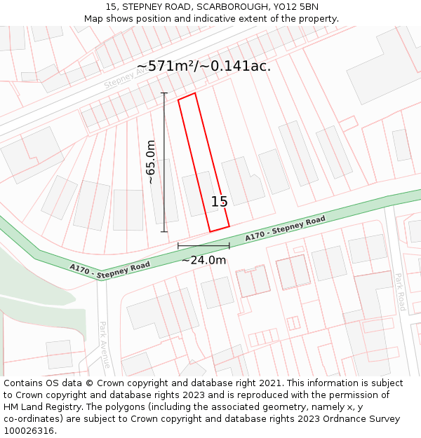 15, STEPNEY ROAD, SCARBOROUGH, YO12 5BN: Plot and title map