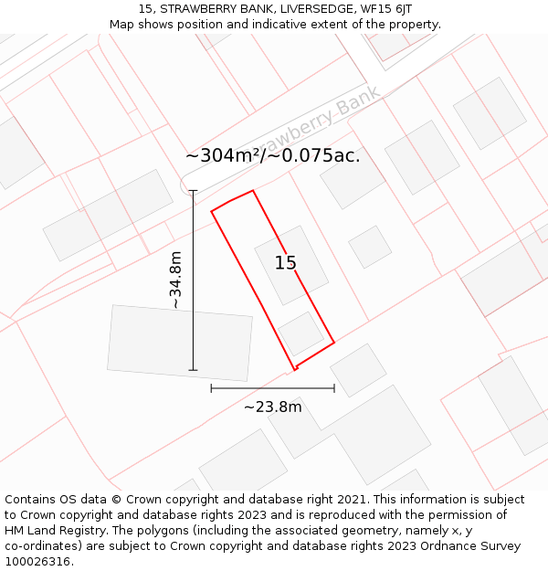 15, STRAWBERRY BANK, LIVERSEDGE, WF15 6JT: Plot and title map