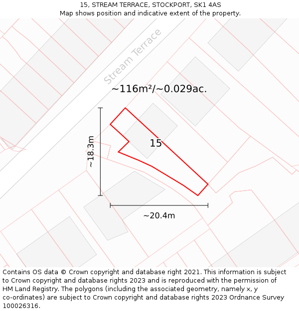 15, STREAM TERRACE, STOCKPORT, SK1 4AS: Plot and title map